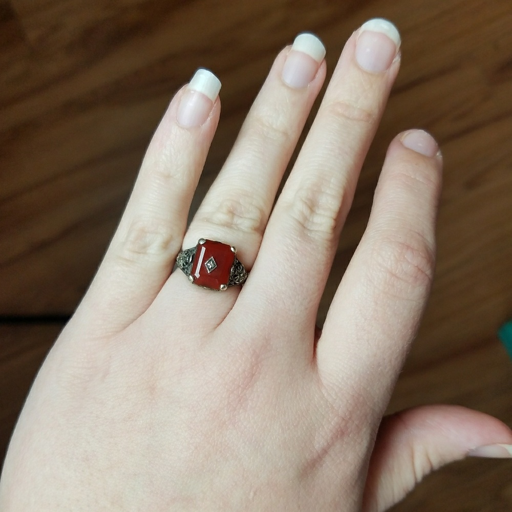 SOLD Antique Carnelian Sterling Filigree Ring - Picture 8 of 8